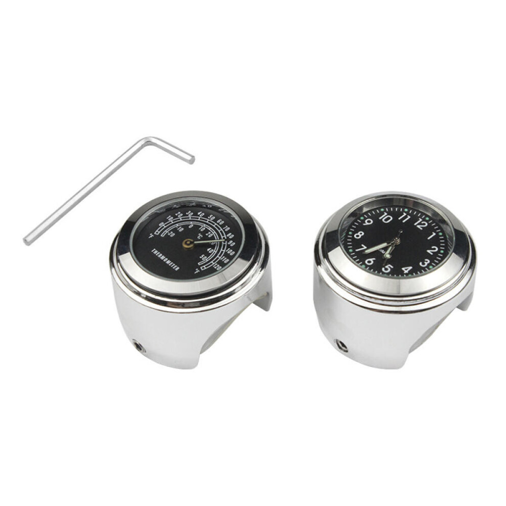 2Pcs Motorcycle Quartz Clock And Thermometer 7/8Inch Waterproof Bike Handlebar Watch Aluminum Unive 6485316796658