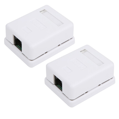 Ethernet Surface Mount Box Cat6 RJ45 Single Port Easy Mount Plastic 2 Pack