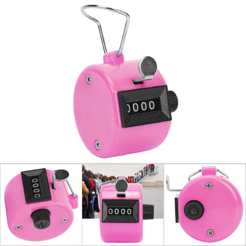 Pink Hand Tally Counter 4-Digit Plastic Reset with Hook for Efficient Counting 2