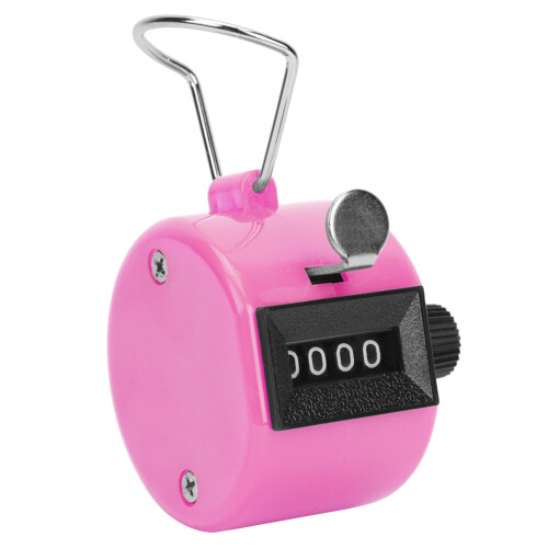 Pink Hand Tally Counter 4-Digit Plastic Reset with Hook for Efficient Counting