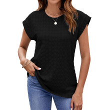T-shirts met ronde hals en kapmouwen voor dames, casual-Zwarte S