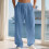 Men's Linen Button Straight Leg Pants, Drawstring-light gray L 2