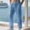 Men's Linen Button Straight Leg Pants, Drawstring-light gray L 3