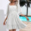 Womens Dresses Square Neck Tie Back Lantern Sleeve-White S 2