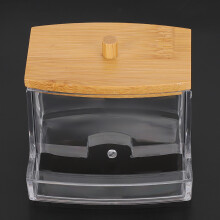 Transparent Plastic Bamboo Cover Storage Box 9x6x7cm
