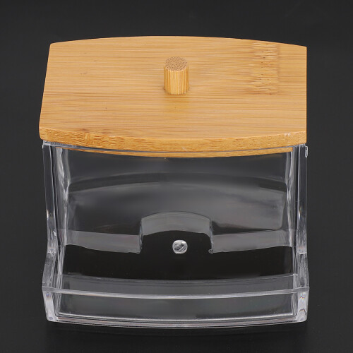 Transparent Plastic Bamboo Cover Storage Box 9x6x7cm