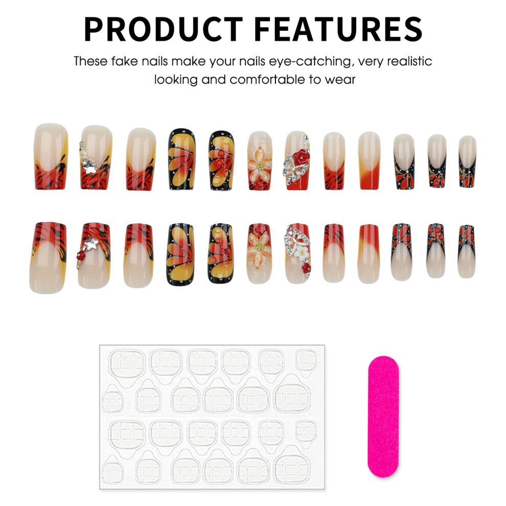 Roc-Electron 24Pcs French Tip False Nails, Long Lasting & Flexible
