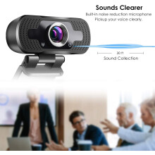 Webcam profissional com microfone, câmera de vídeo Full HD 1080p com lente de vidro para PC, desktop e laptop, com aprimoramento facial e dupla