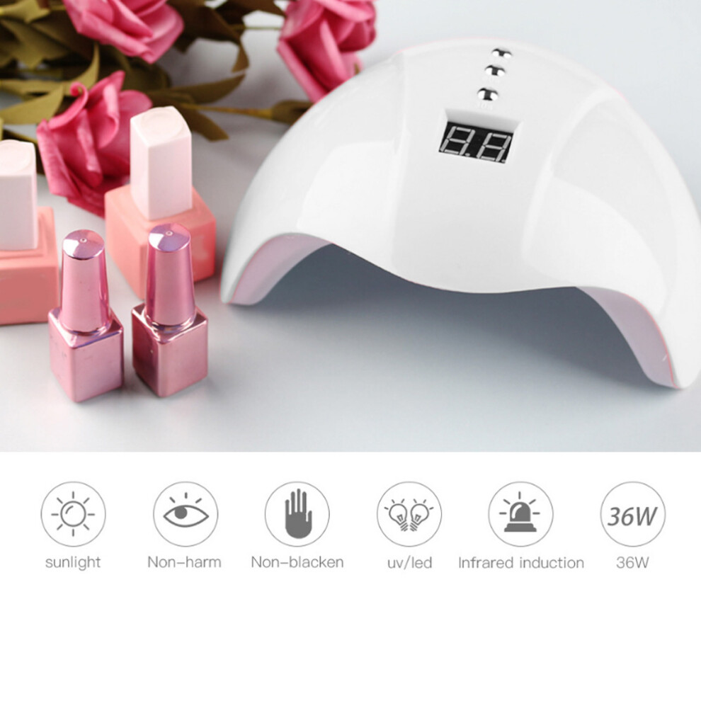 White 36W Nail Lamp For Gel & Uv Nail Polish Fast-Dry Nail Art Machine