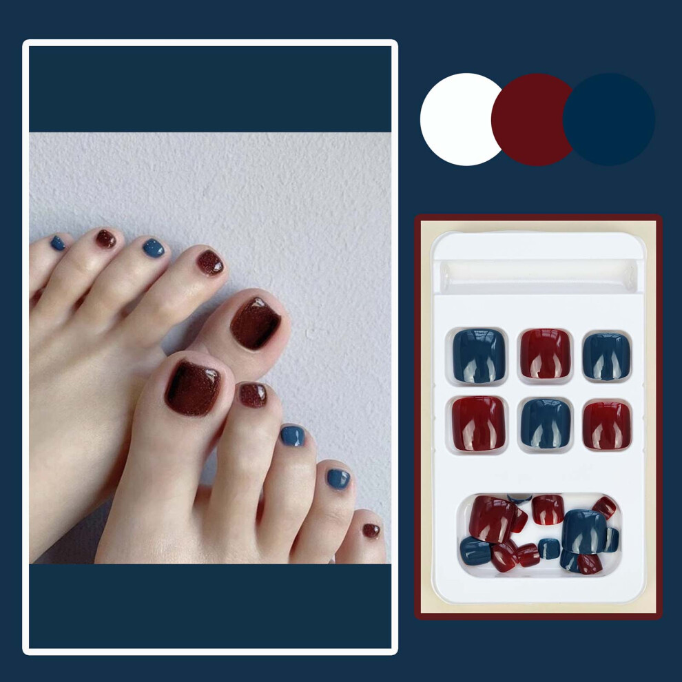 Zhouq-Outdoors Glossy Fake Nails - Blue & Red, Easy Stick