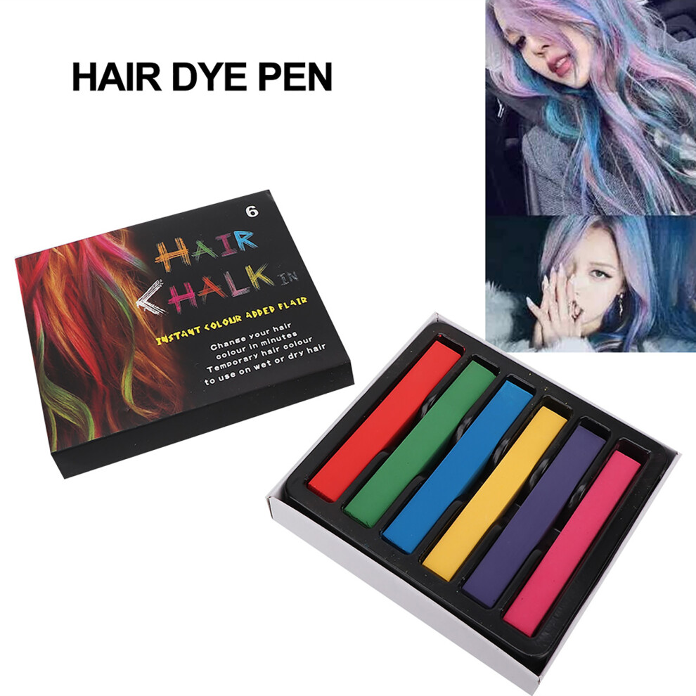 Disposable Hair Dye Chalk Pen 6 Colors Temporary Instant Hair Coloring Tool