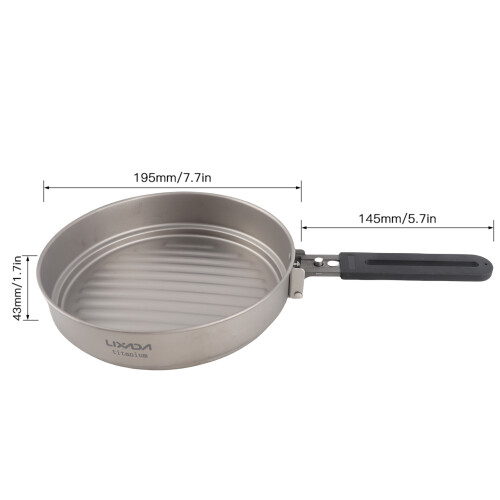 1100ml Titanium Fry Pan 7.7" Foldable Handle for Camping Hiking Backpacking 1