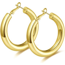Trendy, robuuste oorringen voor dames, lichtgewicht, hol buisvormig ontwerp, dikke gouden ringen met 14-karaats vergulde afwerking, verfijnde