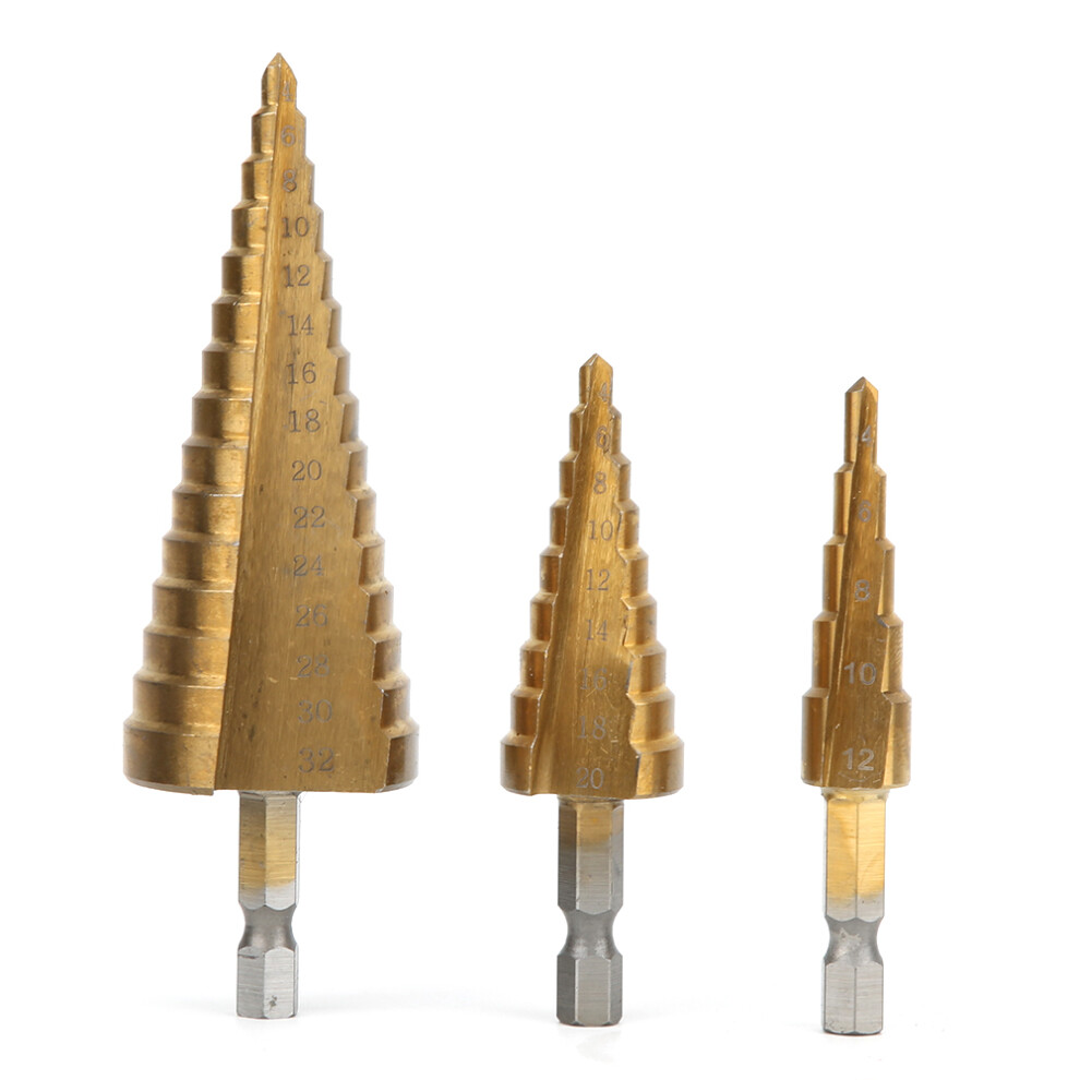 3Pcs High-Speed Steel Cone Step Drill Bit Set, Hex Shank, 4-20Mm 8081392436525