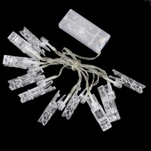 Photo Clip LED String Lights 1.2m White & Blue, Battery Operated