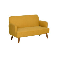 Velvet Feel Fabric 2 Seater Sofa, Small Sofa Loveseat with 21cm Thick Padding and Wood Legs, Yellow