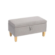 30L Linen Storage Ottoman Padded Footstool with Rubberwood Legs for Storage Box, Bed End, Shoe Bench, Seating, Light Grey