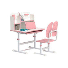 Height Adjustable Kids Desk and Chair Set, Children School Study Desk with Tiltable Desktop, Reading Rack, Pink