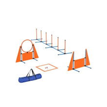 6-Piece Dog Agility Equipment Set with Weave Poles, Jump Ring, Hurdle, Pause Box, Bag, Orange