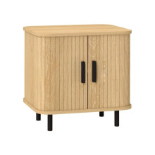 Bedside Table, Nordic Side Table with Roller Shutter Style Sliding Doors and Metal Legs for Bedroom, Living Room, Oak Tone