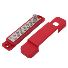 Bloc de distribution d'alimentation terminale 12, avec couvercle, rouge, métal + ABS