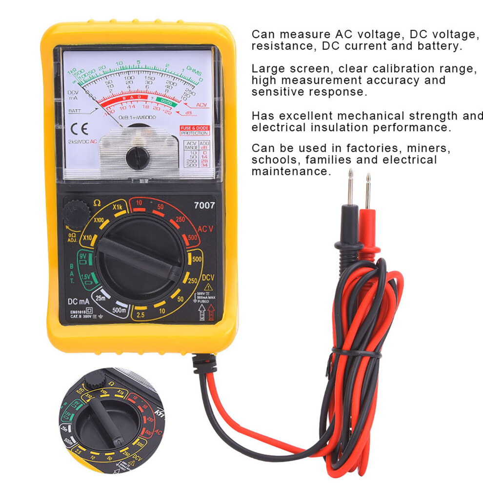 Kt7007 Mini Analog Multimeter 135X80x30mm Handheld Voltmeter Ammeter 7901392444102