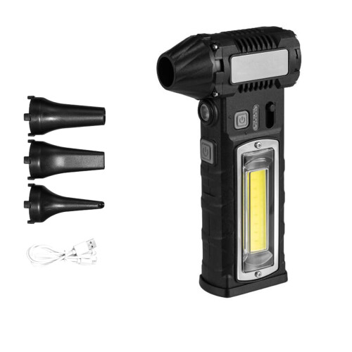 2X4000mAh Battery LED Light Fan Variable Speed Blower For-Black