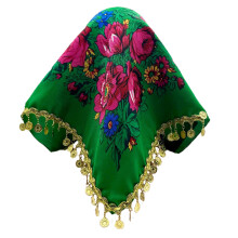 Golden Sequined Peony Bandana Soft Head Wrap-Green