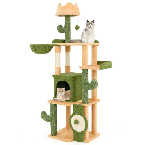 Scratching post cactus 160cm cat tree with cat cave cat scratching post play tree wood 1