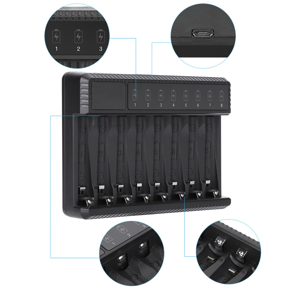 Portable Pc Smart Battery Charger For Aa Aaa Ni-Mh/Ni-Cad Batteries Black 8781392448510