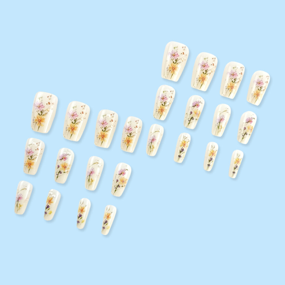 Hue-Grain Flower Printed Press-On Nails For Easy Application