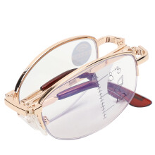Unisex Multifocal Presbyopic Glasses +350 Gold Frame Blue Light Blocking