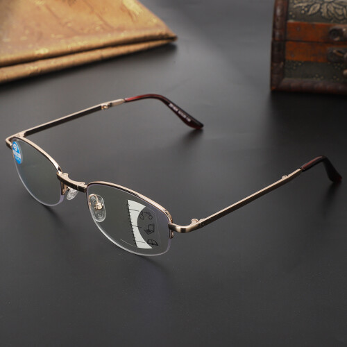 Unisex Multifocal Progressive Reading Glasses +150 Blue Light Blocking Gold Frame 2