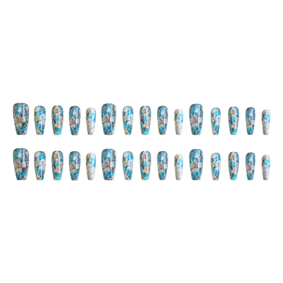 Creation-3C 24Pcs Coffin Press-On Nails, Apricot Flower Design