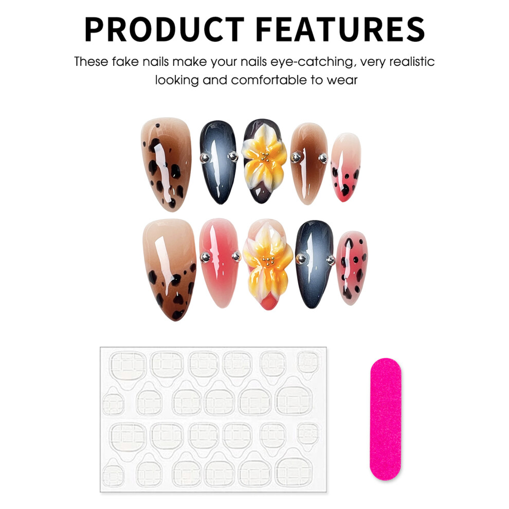 Zhouq-Outdoors (Xs) Floral Almond Fake Nails - Colorful & Durable
