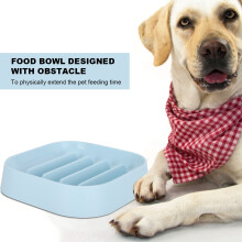 Food Grade Plastic Square Pet Slow Feeder Bowl 20x20cm Blue
