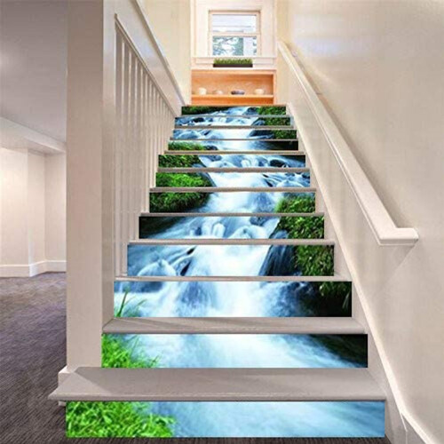 6pcs Waterproof Waterfall Pattern Stair Stickers PVC 18x100cm
