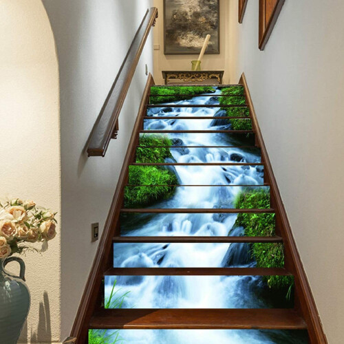 6pcs Waterproof Waterfall Pattern Stair Stickers PVC 18x100cm 2