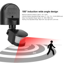 Waterproof PIR Motion Sensor Switch for Outdoor Wall Light, 1200W, Black