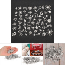 70pcs Tibetan Silver Sun Moon Star Pendants for Jewelry DIY, 81g