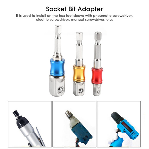 3Pcs/Set Hex Drill Bit Socket Adapter Drive 1/4in 3/8in 1/2in 2