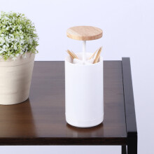 Toothpick & Cotton Swab Holder Box – ABS+Rubber Wood, 11.5cm