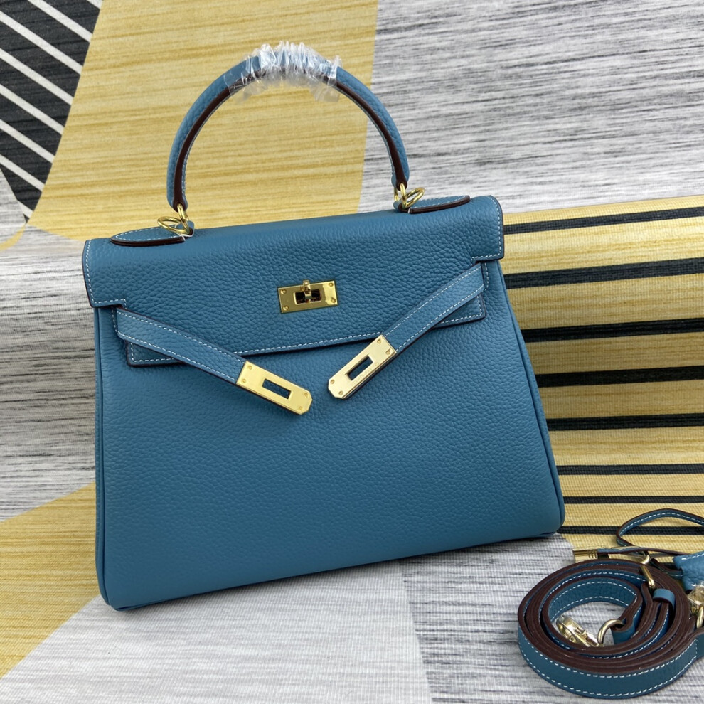 Xhrain Hermès Kelly Bag | Premium Calfskin Leather Top Handle 25/28/32Cm Blue