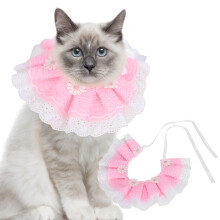 Dog Cat Saliva Bibs with Lace Bowknot Bell Pink XS Soft Cloth for Small Pets