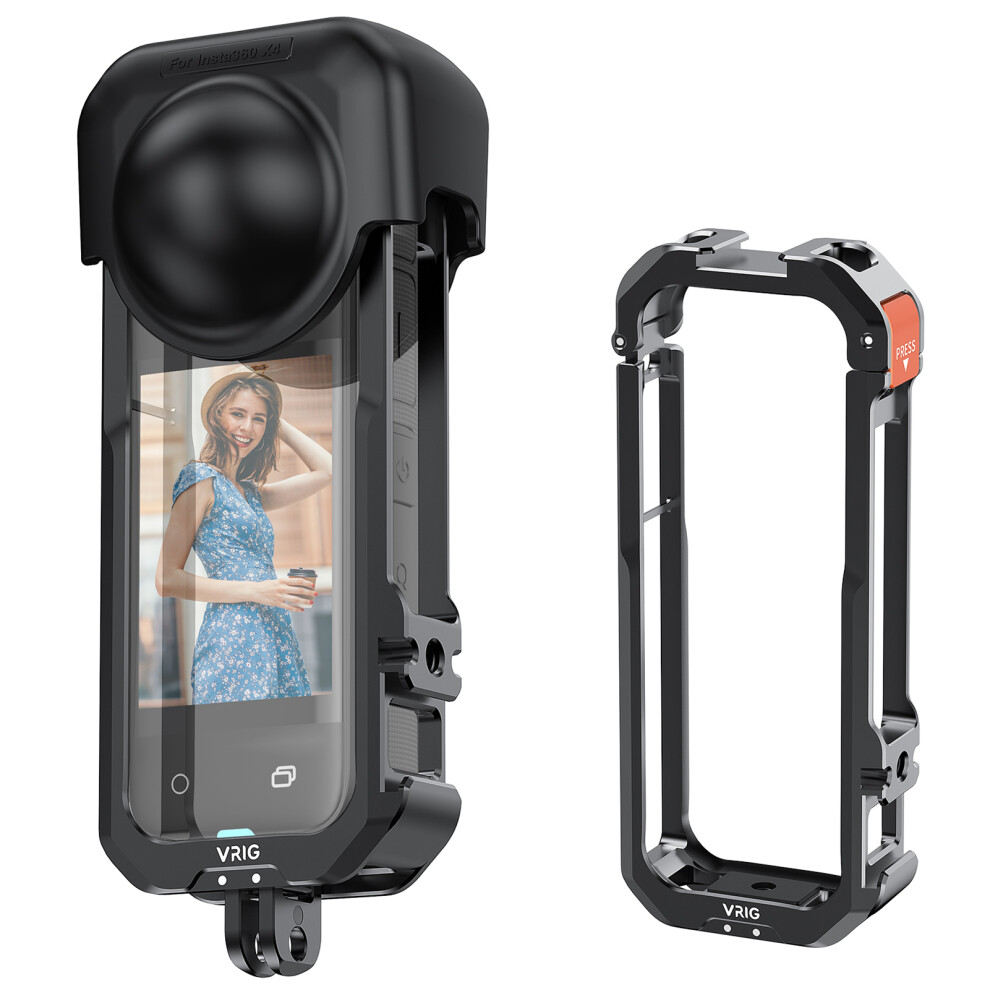 Aluminum Camera Cage For Insta360 X4 With Dual Cold Shoe Mounts & Silicone Cover 7691392477773