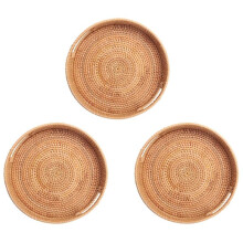 3X Bandeja Redonda de RatáN Tejida para Servir con Asas Bandeja Otomana para Desayuno, Bebidas, Refrigerio para Mesa de Centro, Decoración para El