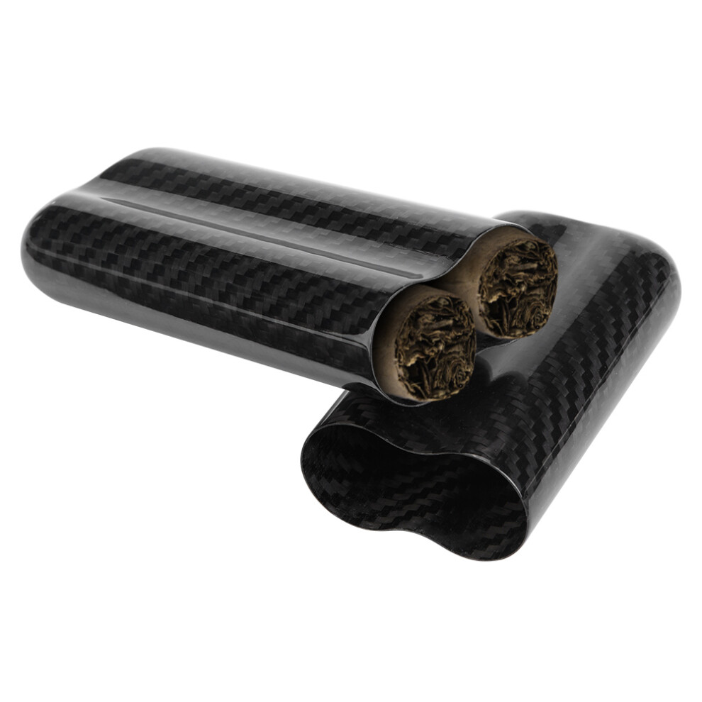 Carbon Fiber Cigar Holder Case | 2 Tube Travel Humidor, 150Mm Max Cigars 9361392481626