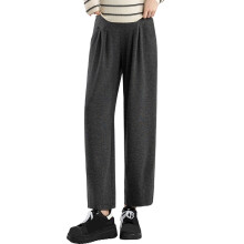 Breathable Trousers Maternity Pants Wide Leg Cut-Dark Grey L