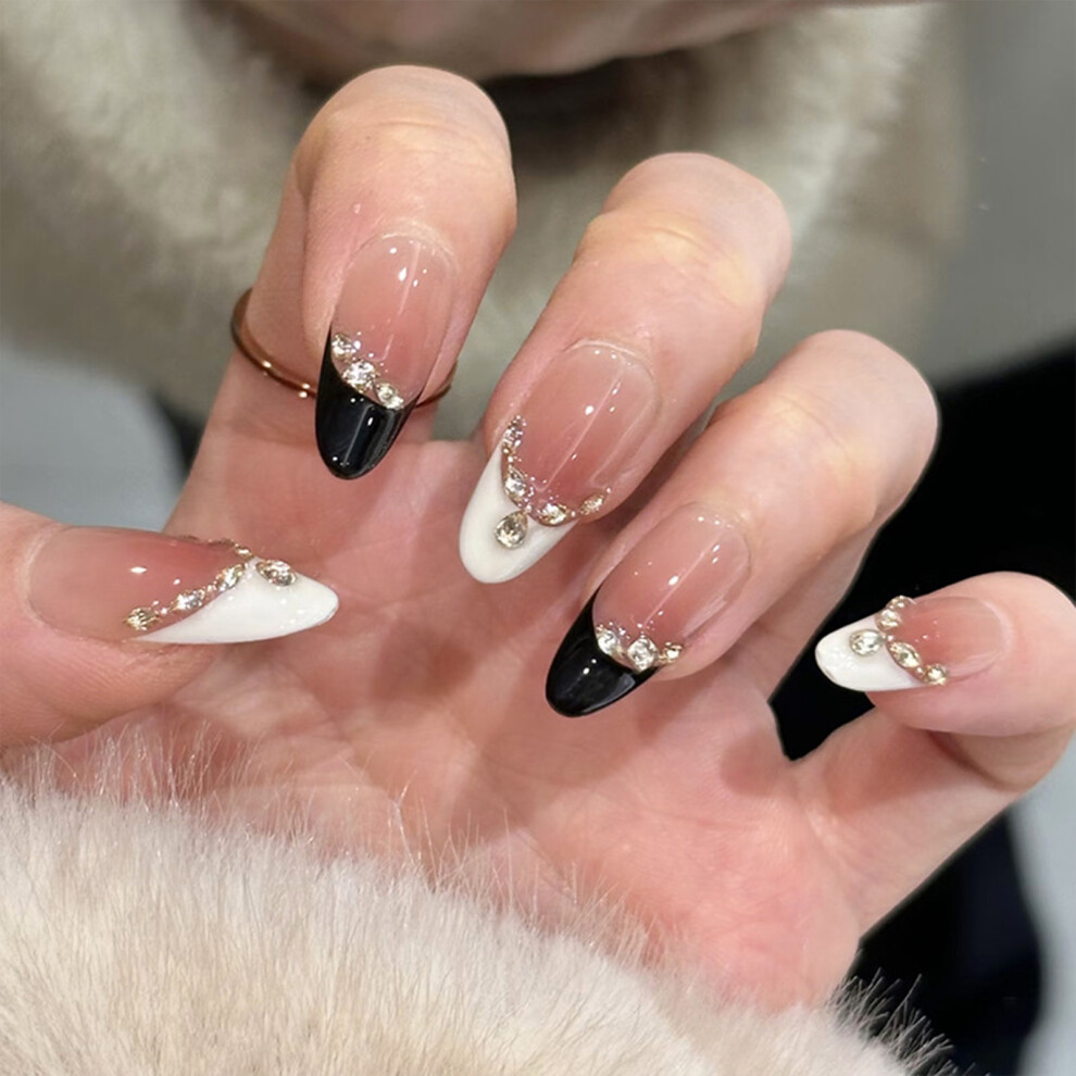 Hue-Grain Starlight Diamond French Gradient Nail Tips, 30Pcs