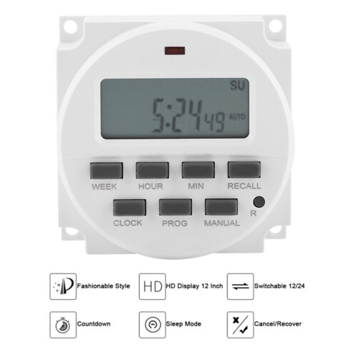 12V Programmable Digital Timer Switch, White, 6x3x6.1cm 2